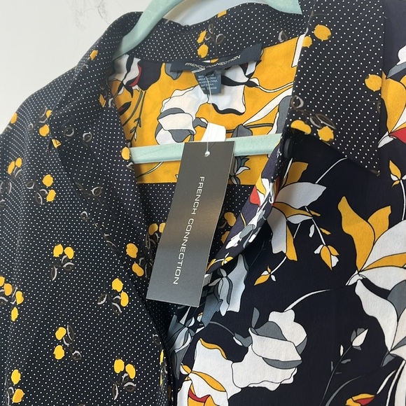 French Connection NWT Navy Yellow Aventine Shirt Medium - Picture 8 of 11